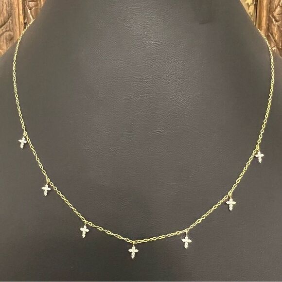 S925 Sterling silver seven crosses, gold & silver choker necklace - Picture 1 of 4